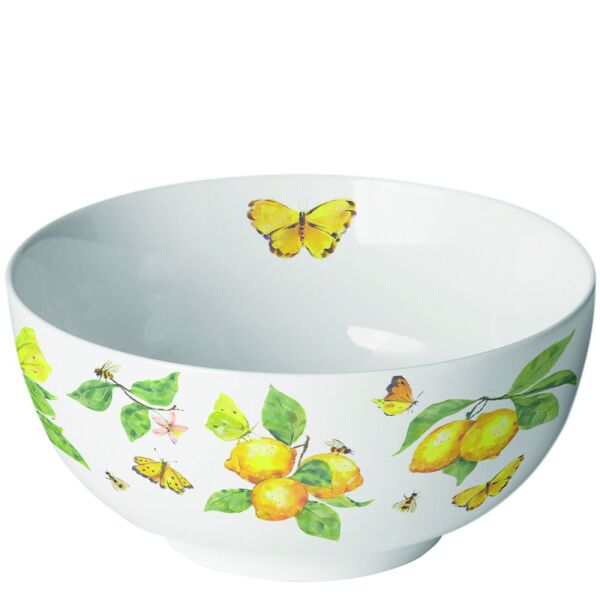 Schale Schälchen Schüssel Ø 14 h 6,5 cm frische Zitronen Schmetterlinge weiß