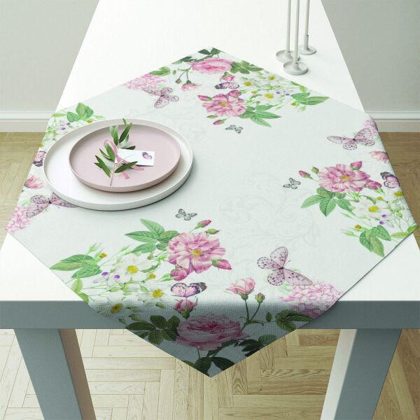 Tischdecke 90x90 cm Amelia weiß Schmetterlinge
