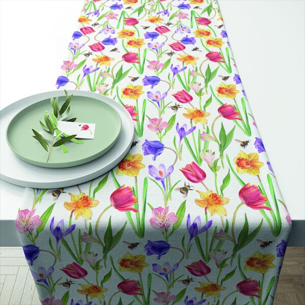 Tischläufer 40x150 cm Blumen Bienen Tulpen Ambiente Tischdeckenläufer