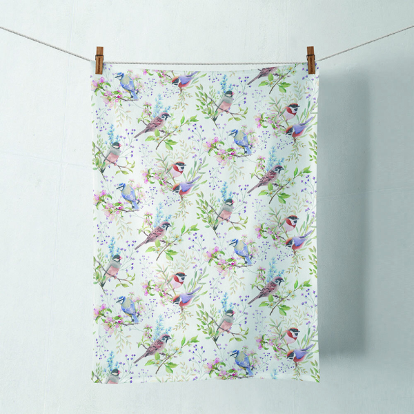 Geschirrtuch Küchenhandtuch 50x70cm Vögel Zweige Äste Blüten
