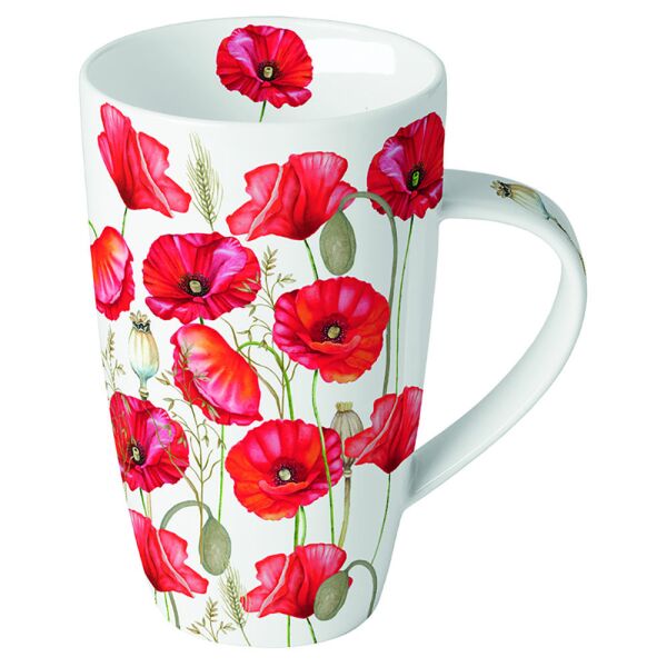 Becher 0,6L Ø 9cm Höhe 15 cm Mohnblumen weiß