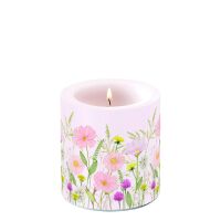 Kerze Ø 7,5cm Höhe 9 cm Blumen Pastelfarben pink