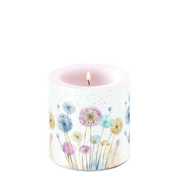 Kerze Ø 7,5cm Höhe 9 cm Pusteblumen