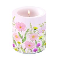 Kerze Ø 10cm Höhe 10 cm Blumen Pastelfarben pink
