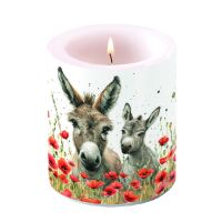 Kerze Ø 10cm Höhe 10 cm Esel mit Mohn Lilly...