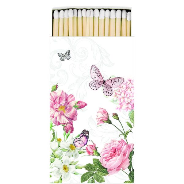 Streichholzpackung 6,5x11cm 45 Streichhölzer Amelia weiß Schmetterlinge