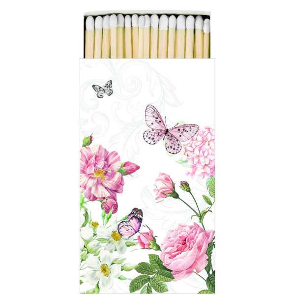 Streichholzpackung 6,5x11cm 45 Streichhölzer Amelia weiß Schmetterlinge