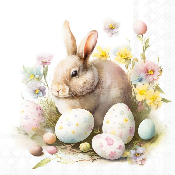 Osterservietten Cocktail 25x25cm 3-lagig 20 Stück Hase Eier Blumen Ambiente-Servietten