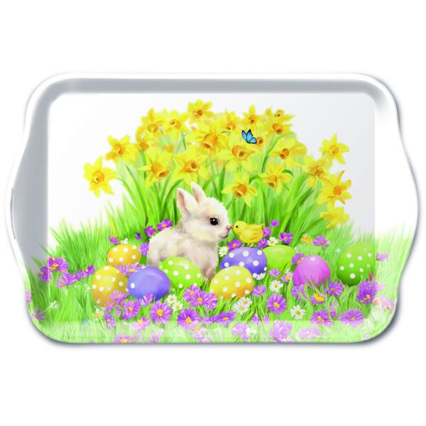 Ostern Serviertablett Tray Melamine 13x21 cm Hase Küken Eier Narzissen