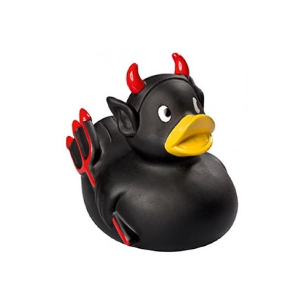 Teufel  schwarz Hobbyente Quietscheente Badeente ca. 8 cm gross