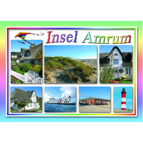 Insel Amrum Postkarte Ansichtskarte Fähre Leuchtturm Strand Drache