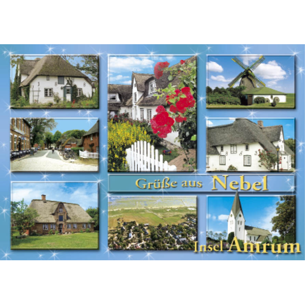 Insel Amrum Postkarte Ansichtskarte Grüße aus Nebel 8 Motive