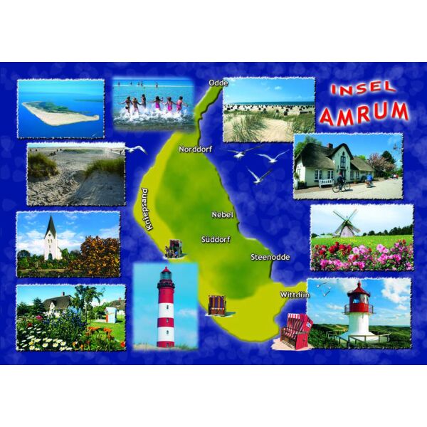 Insel Amrum Postkarte Ansichtskarte Landkarte mit Bildern