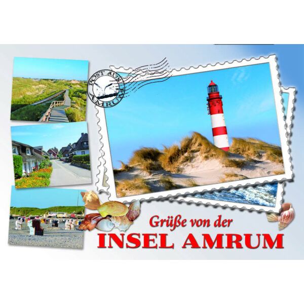 Insel Amrum Postkarte Ansichtskarte Leuchtturm Briefmarke