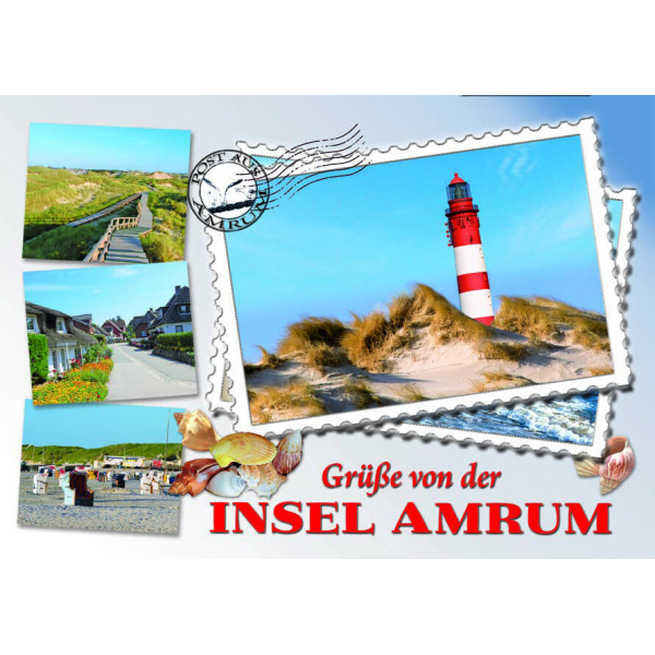 Insel Amrum Postkarte Ansichtskarte Leuchtturm Briefmarke