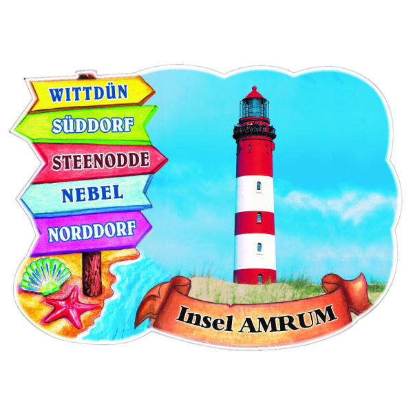 Insel Amrum Kühlschrankmagnete Wegweiser ABS Leuchtturm
