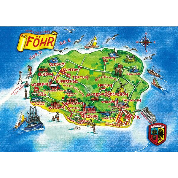 Insel Föhr Postkarten Landkarte mit Bildern