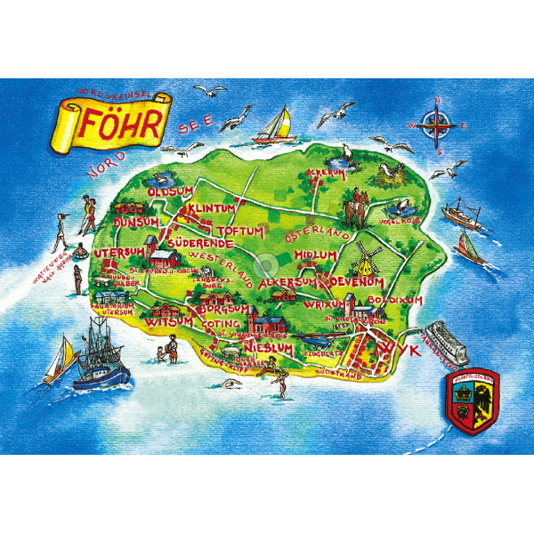 Insel Föhr Postkarten Landkarte mit Bildern