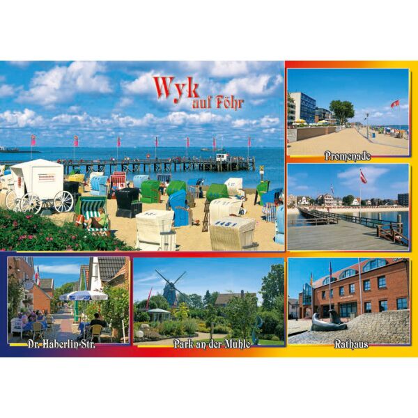 Insel Föhr Postkarten Wyk auf Föhr Promenade Rathaus Strand