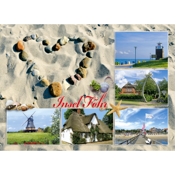Insel Föhr Tischset Luftaufnahme Steinherz im Sand Leuchtturm