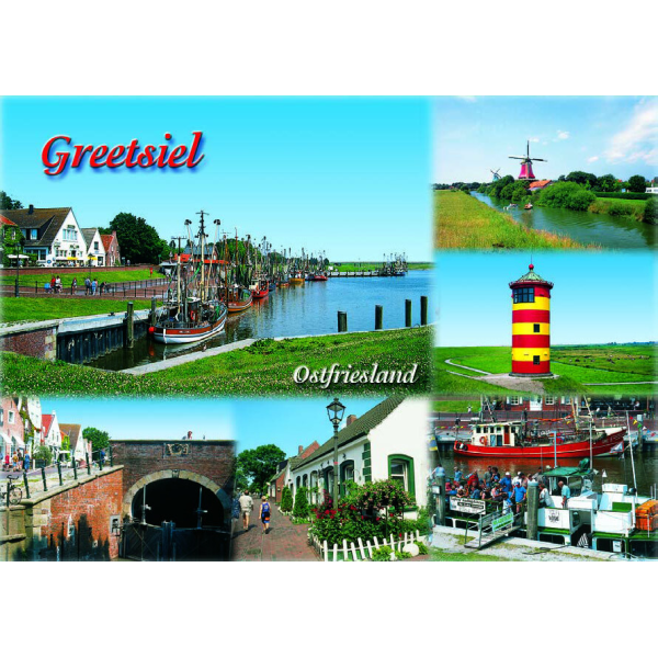 Greetsiel Postkarten Brücke Hafen Leuchtturm Windmühle