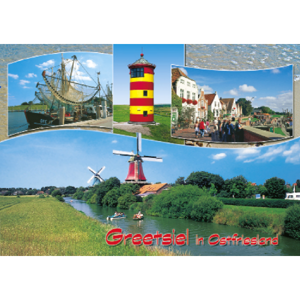 Greetsiel in Ostfriesland Postkarten Hafen Leuchtturm Windmühlen