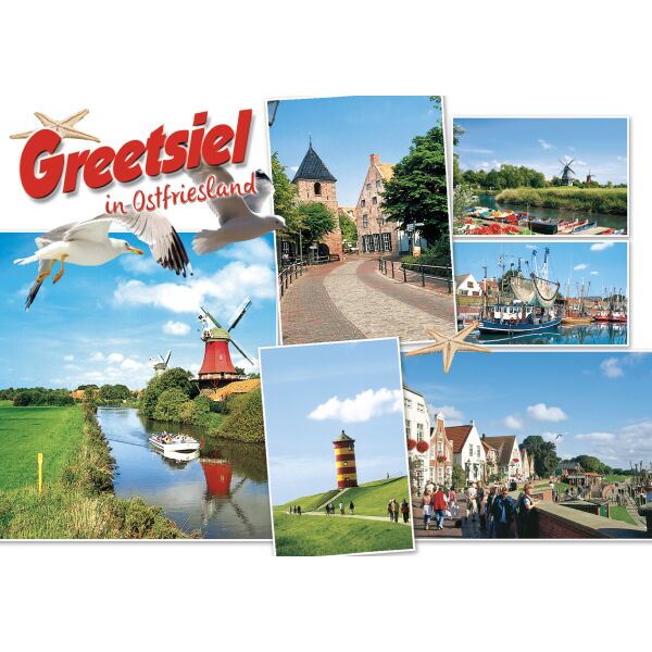 Greetsiel in Ostfriesland Postkarten Möwen Windmühle Seestern