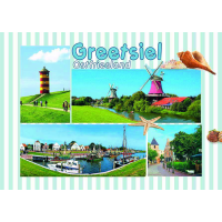 Greetsiel in Ostfriesland Postkarten Muscheln Leuchtturm
