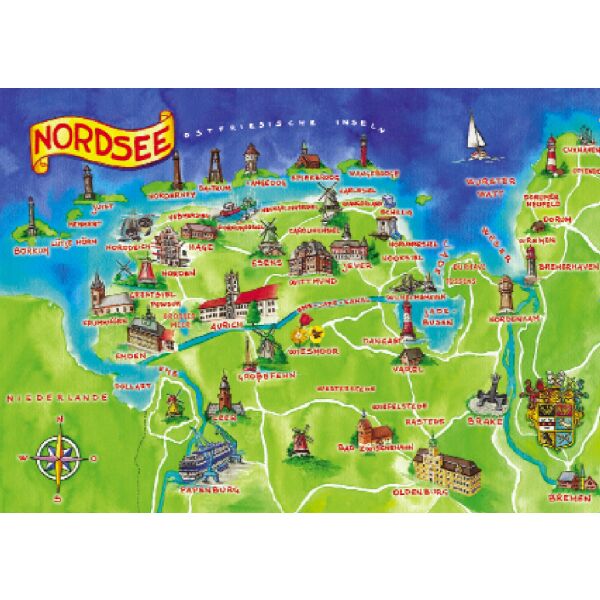 Ostfriesland Postkarten Landkarte Nordsee Bilder