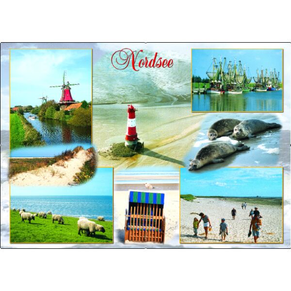 Ostfriesland Postkarten Nordsee Seehunde Leuchtturm Strand