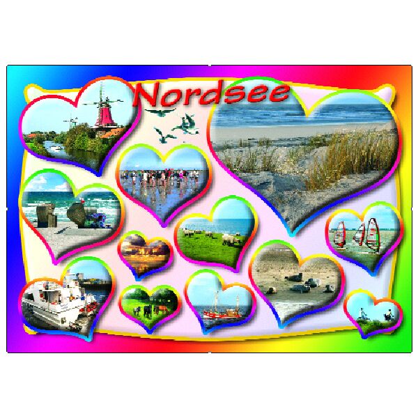 Ostfriesland Postkarten Nordsee Herzen Schiff Strand Düne