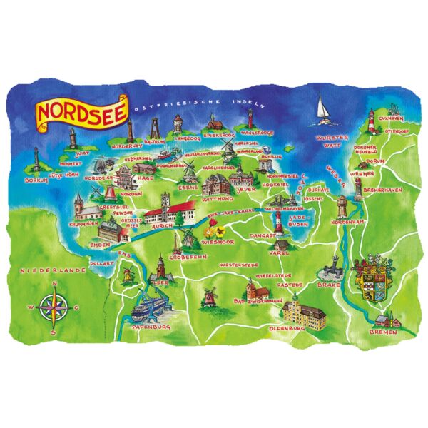 Ostfriesische Inseln Kühlschrankmagnete ABS Nordsee Bilder Landkarte