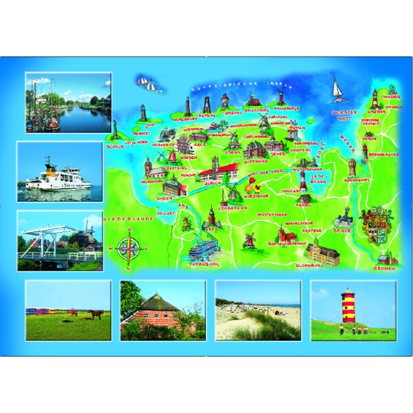 Ostfriesische Inseln Tischset Nordsee Landkarte Bilder Leuchtturm