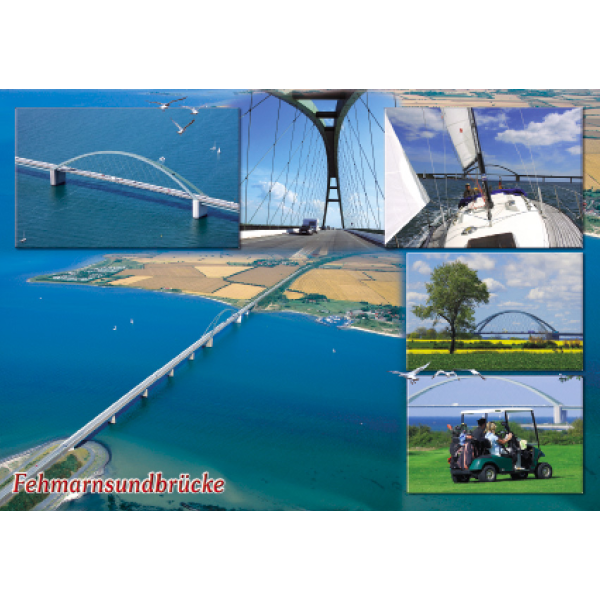 Insel Fehmarn Postkarten Schiff Fehmarnsundbrücke Golfplatz