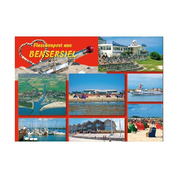 Esens-Bensersiel Postkarten Flaschenpost aus Bensersiel Fähre Strand