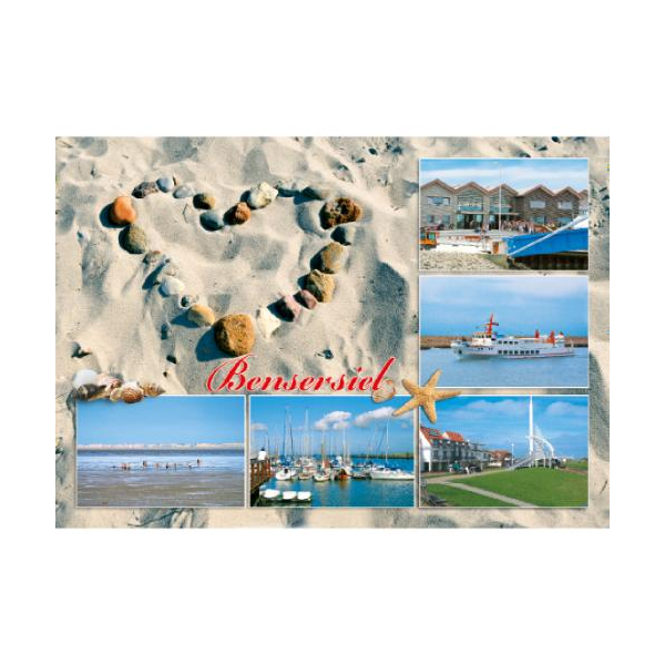 Esens-Bensersiel Postkarten Steinherz im Sand Fähre