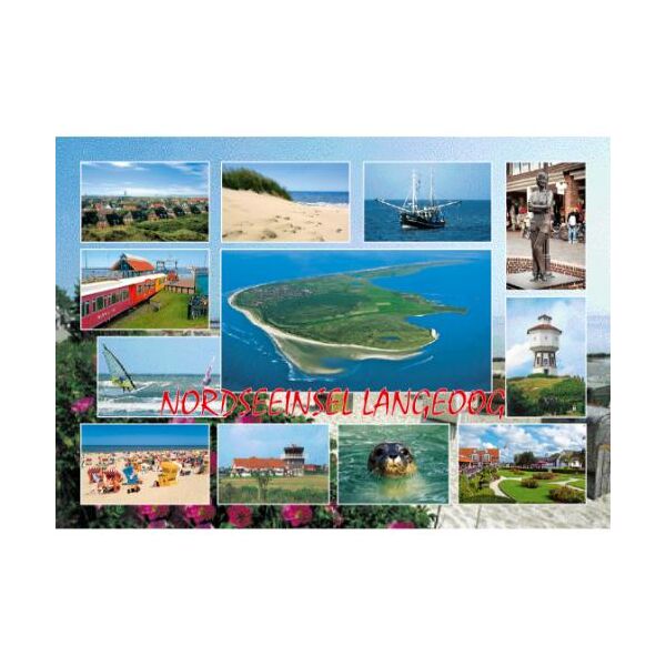 Insel Langeoog Postkarte Ansichtskarte Nordseeinsel Inselbahn Statue Luftaufnahme