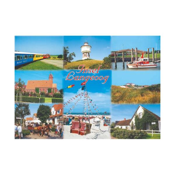 Insel Langeoog Postkarte Ansichtskarte Schiff Kirche Inselbahn Wasserturm
