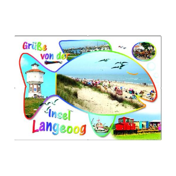 Insel Langeoog Postkarte Ansichtskarte Strand im Fisch Wasserturm