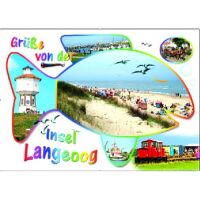 Insel Langeoog Postkarte Ansichtskarte Strand im Fisch...
