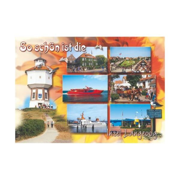 Insel Langeoog Postkarte Ansichtskarte so schön ist die Insel Yacht Kutsche