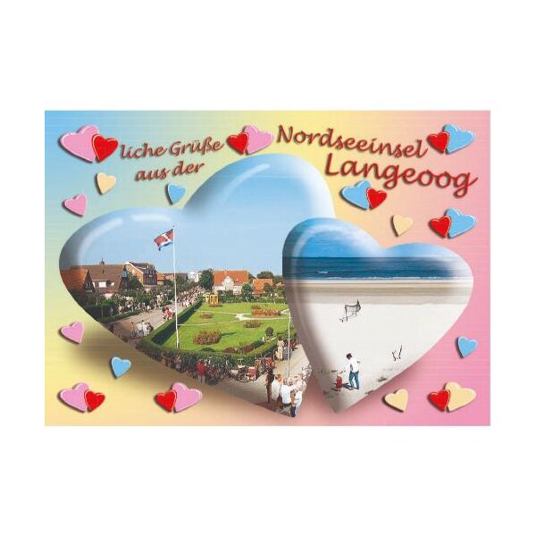 Insel Langeoog Postkarte Ansichtskarte Herzen Strand Herzliche Grüße