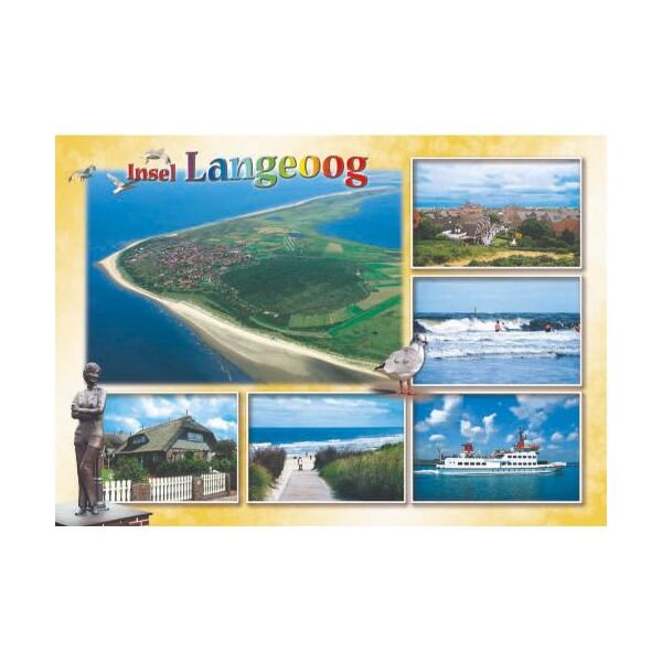 Insel Langeoog Postkarte Ansichtskarte Statue Fähre Luftaufnahme