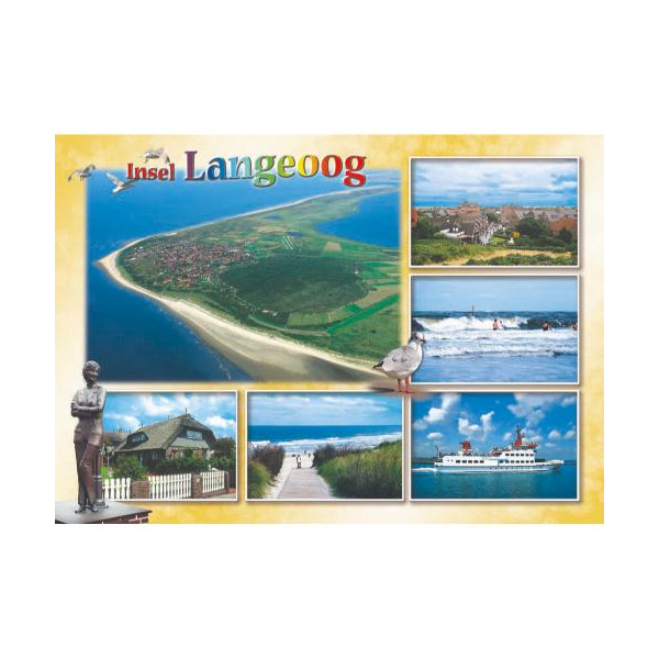 Insel Langeoog Postkarte Ansichtskarte Statue Fähre Luftaufnahme