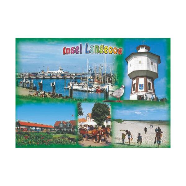 Insel Langeoog Postkarte Ansichtskarte Hafen Bahnhof Strand Wasserturm