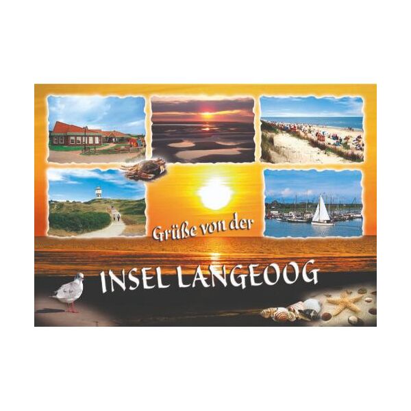 Insel Langeoog Postkarte Ansichtskarte Sonnenuntergang Strand Hafen