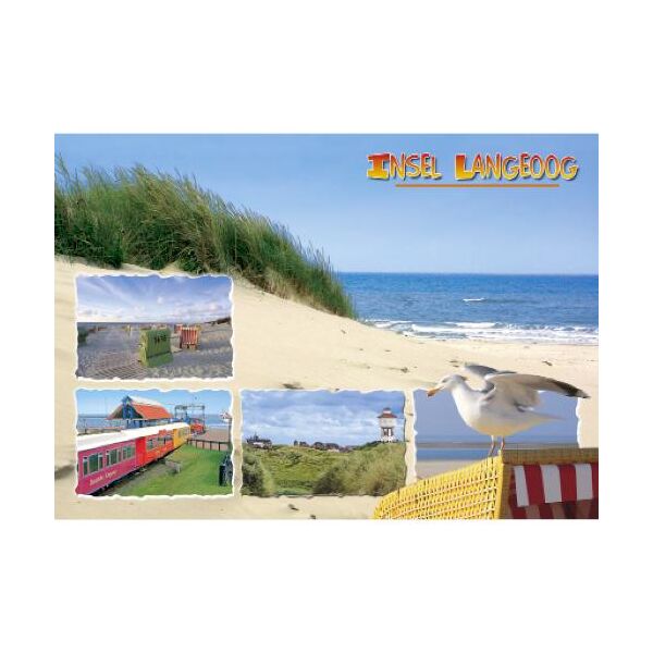 Insel Langeoog Postkarte Ansichtskarte Düne Meer Möwe Inselbahn