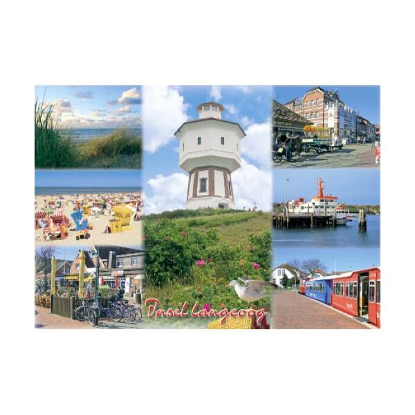 Insel Langeoog Postkarte Ansichtskarte Bahnsteig Wasserturm Strandkörbe