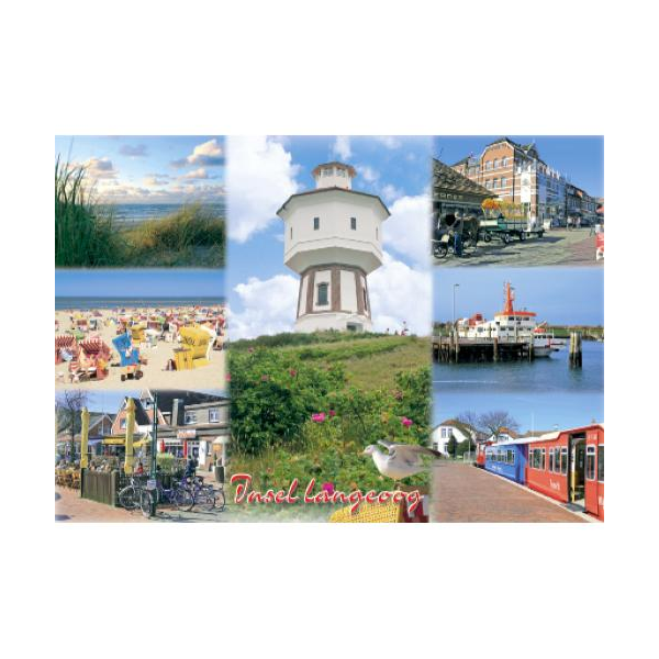 Insel Langeoog Postkarte Ansichtskarte Bahnsteig Wasserturm Strandkörbe