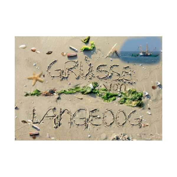 Insel Langeoog Postkarte Ansichtskarte Grüße von der Insel Langeoog im Sand